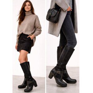 The Art Company Black Suede & Leather Knee-High Heel Boots Size 38 Made in Spain